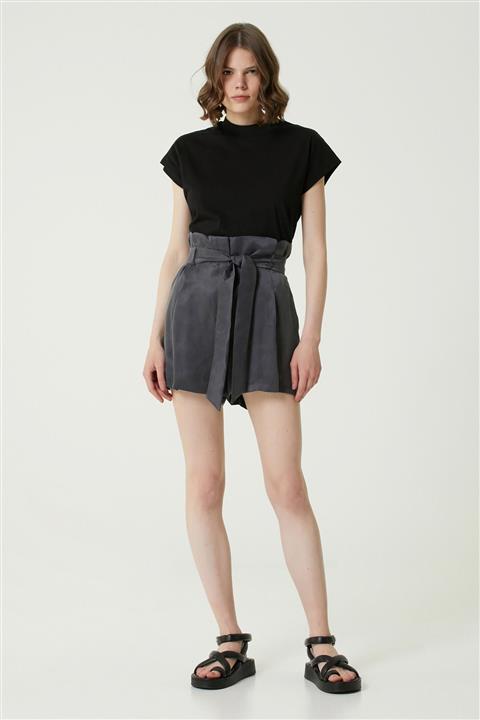 Network Kadın Slim Fit Antrasit Yüksek Bel Şort 1079125