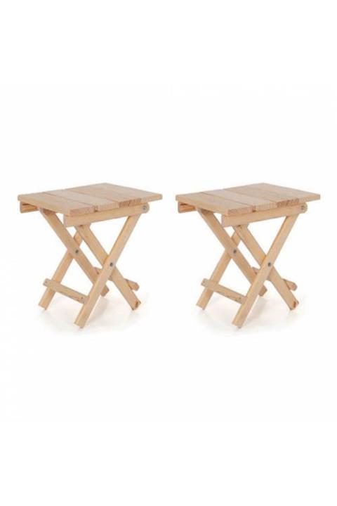 Mashotrend 2 Adet Ahşap Kamp Taburesi - Balıkçı Tabure - Plaj Sandalyesi - Kamp Sandalyesi