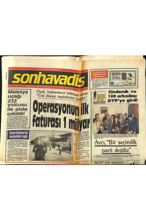 Gökçe Koleksiyon Son Havadis Gazetesi 19 Aralık 1983 - Ibrahim Tatlıses'e Ne Oldu