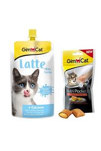 Gimcat Milk Latte Sıvı Kedi Sütü 200 Ml + Nutri Pockets Somonlu Kedi Ödülü 60 Gr