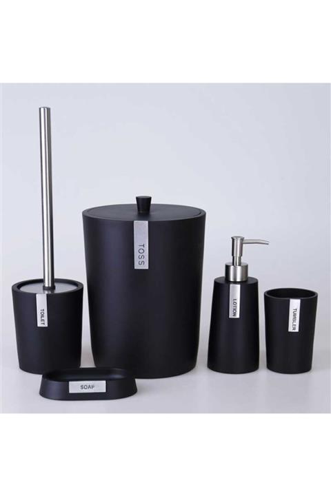 By Selim Troy 5 Parça Banyo Seti Siyah Gümüş