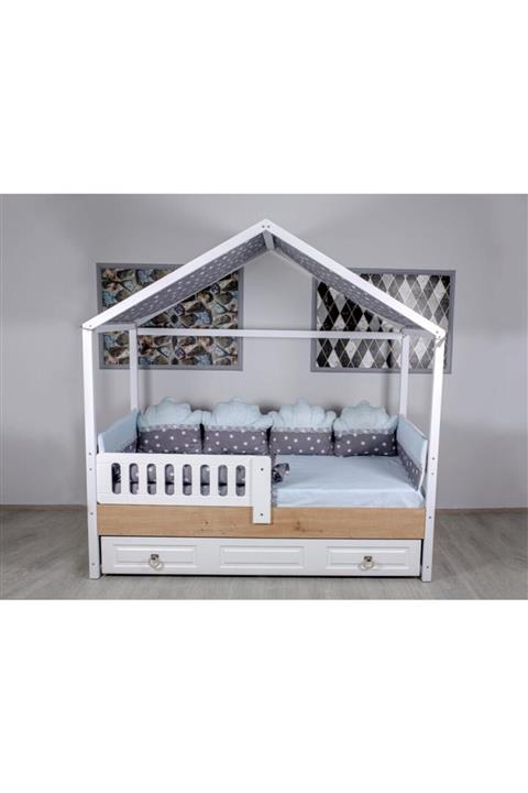 Mini Baby Mushroom Mavi Montesori Bebek Uyku Seti 90x190 Ve 100x200 Ölçü