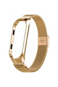 Mobicas Xiaomi Mi Band 3 Uyumlu Hasır Desenli Metal Kordon Gold