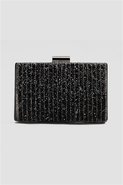 Jilberto Queen Siyah Taşlı Çizgili Abiye Çanta