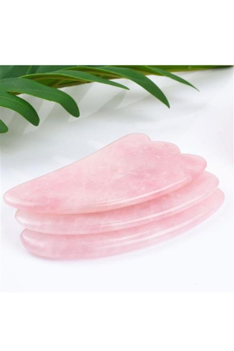 3 Pembe Kuvars Gua Sha Yüz Bakımı Kaz Ayağı Keseli Ve Büyük Boy Doğal Taş