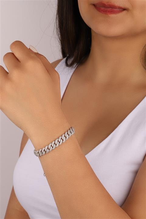 Lia Berto Kadın Taşlı Gurmet Zincir 925 Ayar Gümüş Bileklik