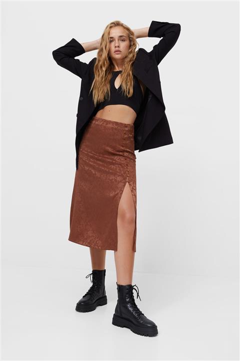 Stradivarius Saten Midi Etek