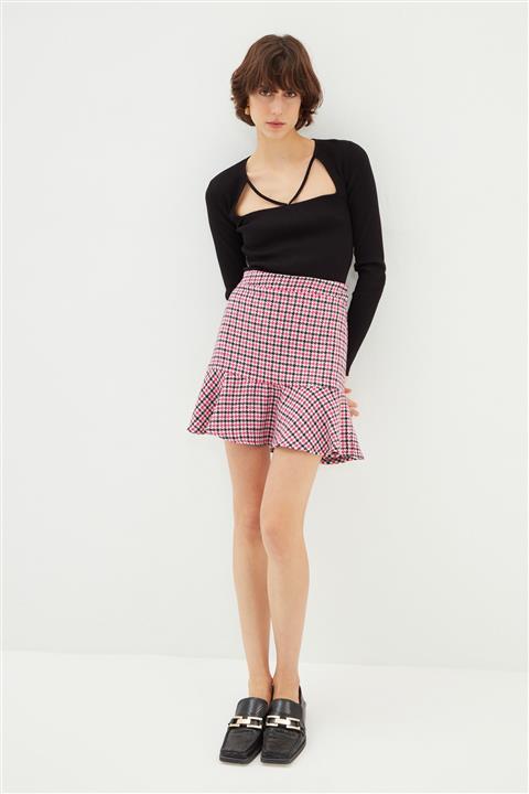 TRENDYOLMİLLA Pembe Kaz Ayağı Etek TWOAW20ET0429