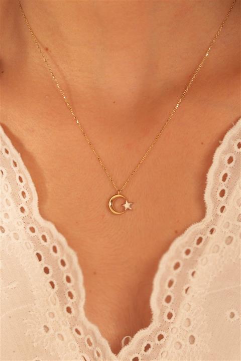 Adil İdil Kuyumculuk 14 Ayar Bombeli Ay Yıldız Kolye