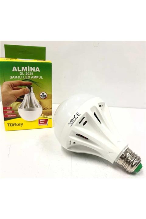 ALMİNA 15 Watt Sarjlı Led Ampul E27 Model Beyaz Renk (1 Yıl Garanti)=(türk Malı)=