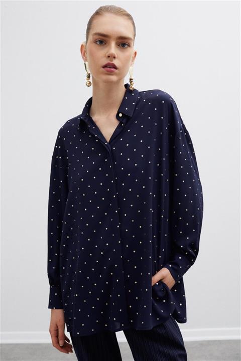 Perspective Emile Rahat Kalıp Gömlek Yaka Lacivert Tunik