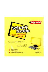 Bigpoint Yapışkanlı Not Kağıdı 75x75mm Neon Sarı 12'li Paket