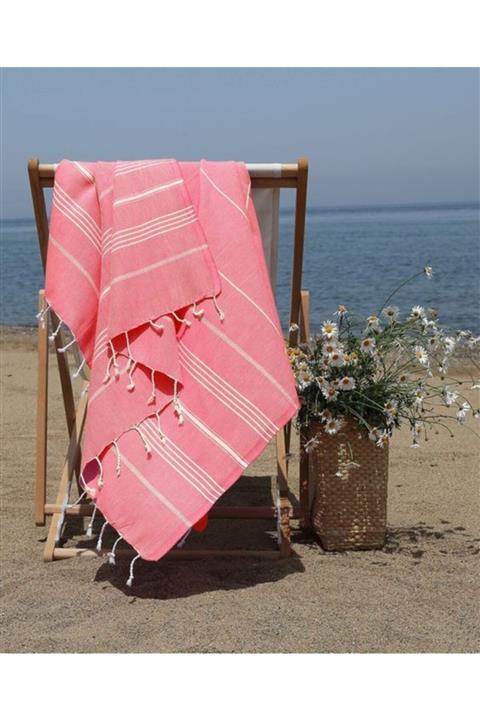 Askıcı Pembe Pamuklu Peştemal