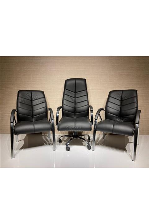 Ömür Ofis Sembol Krom Koltuk Takımı Deri Siyah