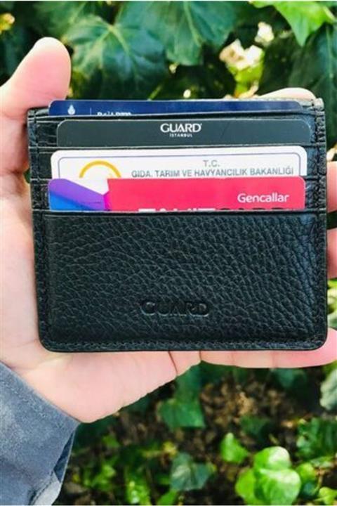 GUARD Siyah Parlak Patlı Tasarım Deri Kartlık