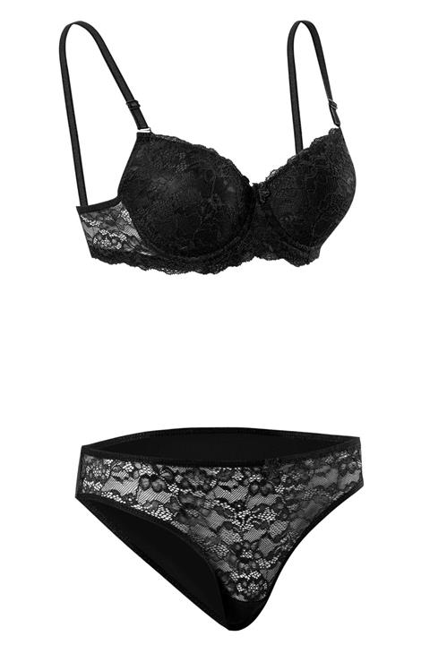 Ebru 8004 Dantelli Desteksiz Sütyen Takım Siyah