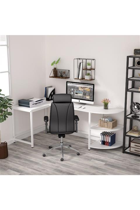 Zizuva Trend Beyaz Özel Tasarım Ev Ofis Raflı Çalışma Masası