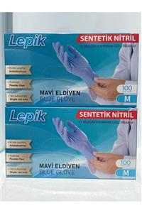 lepik Mavi Pudrasız Sentetik Nitril M Beden Eldiven 2 Paket 200 Adet