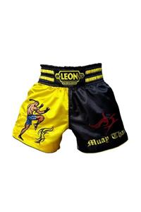 By Leon 1982 Unisex Sarı Siyah Leon Warrior Profesyonel Muay Thai ve Kick Boks Şortu