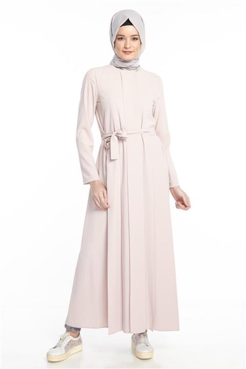 Tuğba Ön Pileli Pudra Pardesü