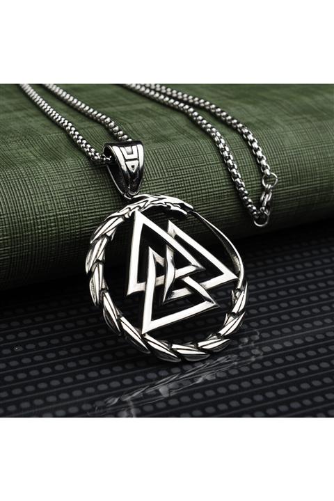 northstarshop Viking Valknut Ouroboros Nordic Iskandinav Çelik Kolye