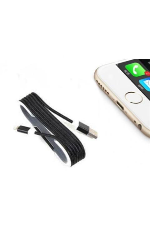 LAUREL DREAM Iphone Örgü Şeklinde Renkli Çelik Şarj Data Kablosu - Siyah