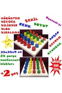 Toy Oyuncak Okul Öncesi Silindir Renk Sıralama Ahşap Montessori Eğitici Kavram Oyuncak 25x25 cm 25 Blok