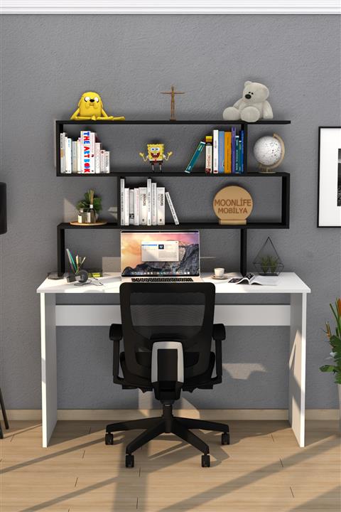 Moonlife Kaya Kitaplıklı Çalışma Masası Siyah