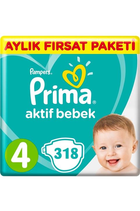 Prima Ultra Fırsat Beden:4 (9-14kg) Maxi 318 Adet Bebek Bezi