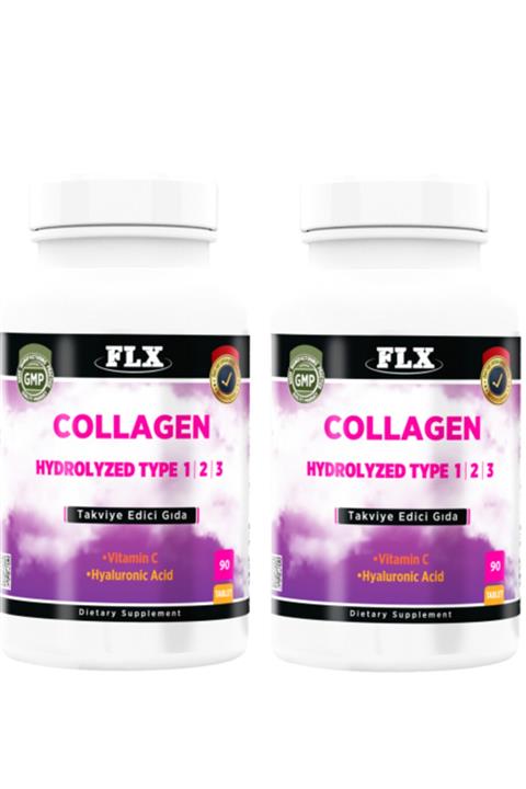FLX Collagen Kolajen Tip-1-2-3 Hyoluronic Asit Vitamin C 90 Tablet X 2 Kutu180 Tablet