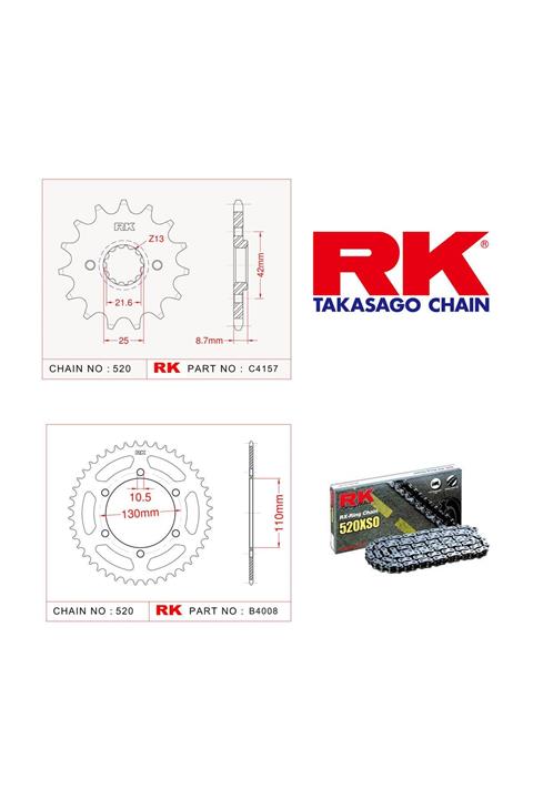 RK Kawasaki Ex 250 R Nınja Rk X-Ring Zincir Dişli Set 520 Xso-16/47T(2008-2011)