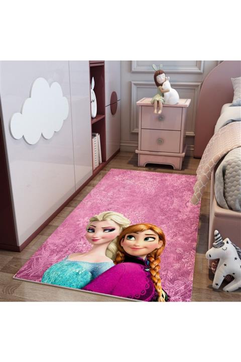 Pİ AŞ Pembe Elsa Anna Baskılı Çocuk Halısı