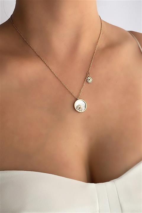 Çlk Accessories Çelik Sedefli Çiçek Figür Çelik Kolye Trkolye5678 B34503
