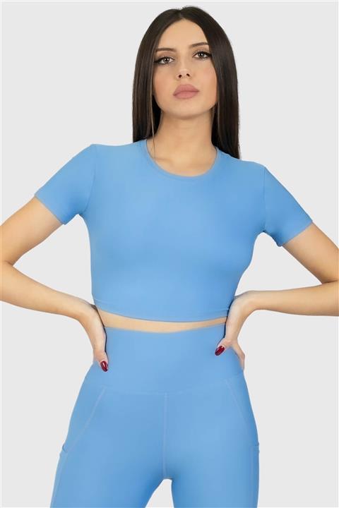 Superstacy Kısa Kol Spor Mavi Crop Top