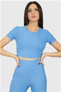 Superstacy Kısa Kol Spor Mavi Crop Top