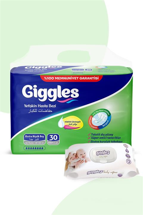 giggles Yetişkin Hasta Bezi Extra Large 1 Paket (30 Adet) + Islak Havlu Hediyeli