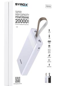 Syrox Pb119 – Powerbank 20.000 Mah. Powerbank Taşınabilir Şarj Cihazı Yedek Batarya Led Fenerli Beyaz