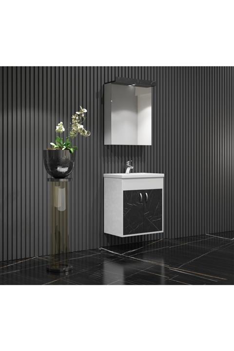 ÖZCEDEN Çiğdem Banyo Dolabı Takımı 55 Cm Kapaklar Royal Mermer Renkli