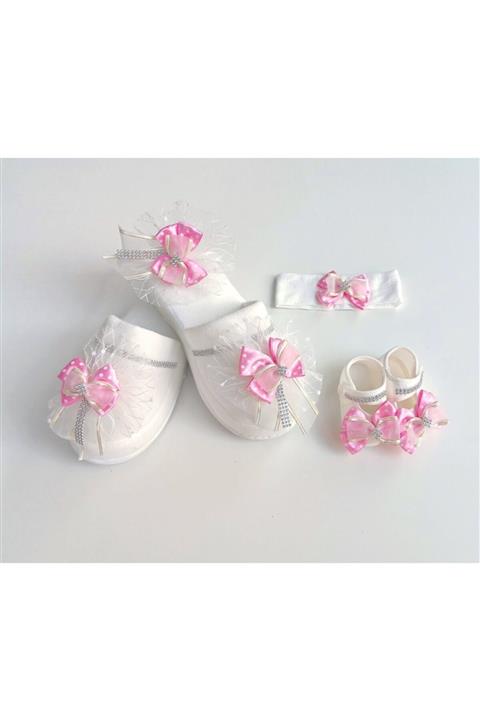 Petite Ponpon Baby Lohusa Terlik Seti Anne Kız Taşlı Puanlı Fiyonk