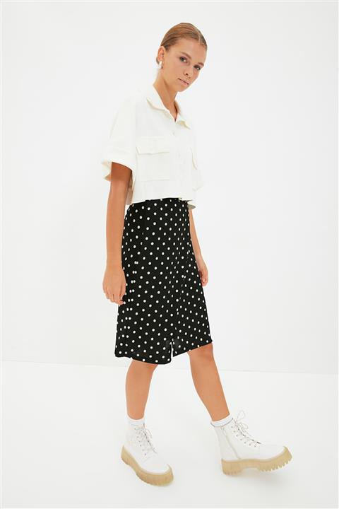TRENDYOLMİLLA Siyah Puantiyeli Örme Etek TWOAW22ET0327