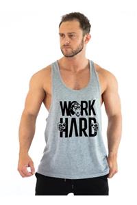 Ghedto Work Hard Gorilla Gym Fitness Tank Top Sporcu Atleti Gri