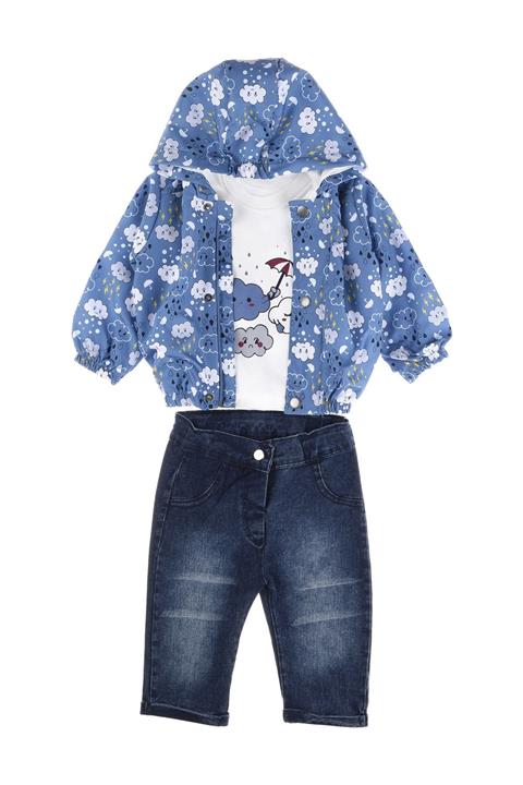 Necix's Bebe Bulut Desenli Yağmurluklu 3'lü Takım Erkek Mevsimlik-mavi