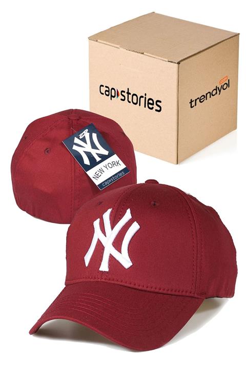 Capstories Şapka Ny New York Nakışlı Bordo Flexfit Full Cap