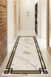 NEVA HOME Dijital Baskılı Yıkanabilir Gold Çerçeveli Mermer Desenli Yolluk Ve Halı