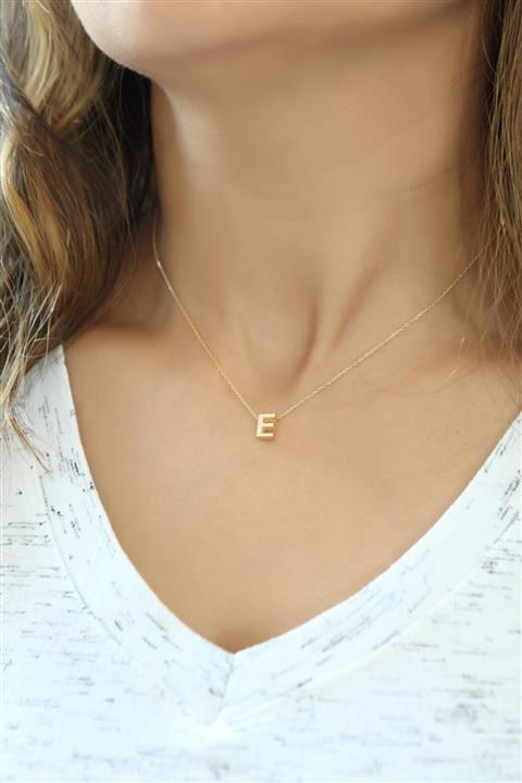 Rachon 925 Ayar Gümüş Üç Boyutlu E Harfi Kolye