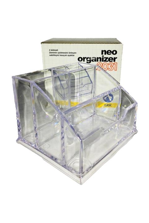 Ark 2031 Neo Masaüstü Kalemlik 4 Bölmeli Şeffaf