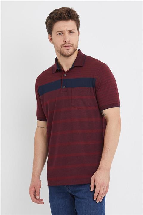 ENQUE Erkek Cepli Desenli Polo Yaka Tişört Bordo