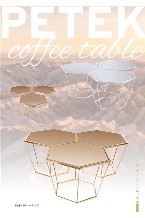 Velve Home Petek 3'lü Krom Metal Sehpa Takımı