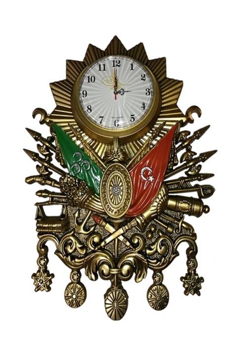 Yasir Osmanlı Devlet Armalı Duvar Saati 3 Lü Set Altın Bakır Gümüş Renk
