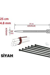 Pemsan (100 ADET) 25cm X 4,8mm Plastik Cırt Kelepçe Kablo Bağı Siyah